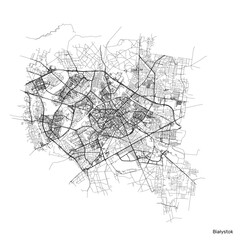 Bialystok city map with roads and streets, Poland. Vector outline illustration.