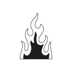 Y2k burning fire blaze flame cartoon element monochrome line retro groovy icon vector illustration