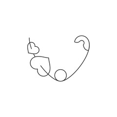 Y2k pin with attached two heart Valentine's Day comic monochrome line retro groovy icon vector