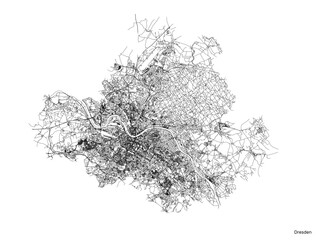 Dresden city map with roads and streets, Germany. Black and white. Vector outline illustration.