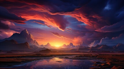 Dramatic Sunset Over Alien Desert Landscape