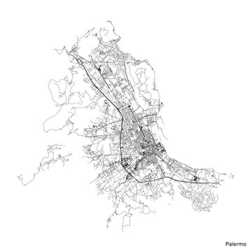 Palermo city map with roads and streets, Italy. Vector outline illustration.