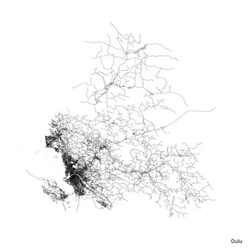 Oulu city map with roads and streets, Finland. Vector outline illustration.