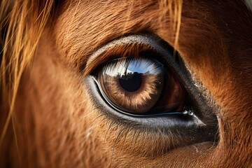 A detailed view of a horse's eye, capturing the intricacies of this majestic animal