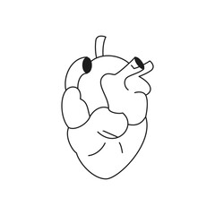 Y2k heart anatomy medical internal organ cartoon element monochrome line retro groovy icon vector
