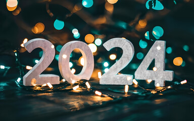 2024 bokeh lights background, Ai generated 