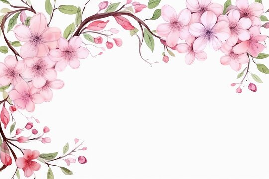 Elegant blossom flower frame with watercolor style for background and invitation wedding card - Powered by Adobe