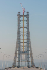 Osman Gazi Bridge (Izmit Bay Bridge). Izmit, Kocaeli, Turkey. Construction of a new road bridge continues across the Marmara Sea.