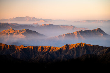 Picturesque landscape of the Asir Mountains at sunrise, Saudi Arabia.