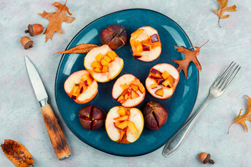 Plate of baked apple slices and figs