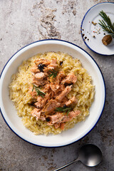 Pasta with hot smoked salmon