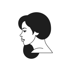 Y2k fashion beautiful woman portrait profile head hairstyle monochrome line retro groovy icon vector