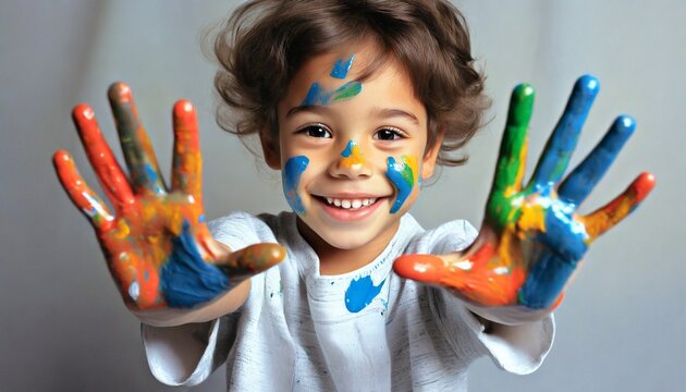 Child playing with Paint - Hand Painting Concept, Creative Child, Stimulate creativity