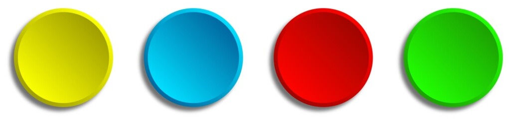 Colorful round button set on transparent background. Collection of circular buttons. Minimal and modern round buttons for web and app design. Blank circles for mockup.