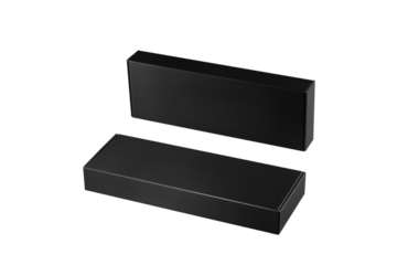 Mockup of black shallow boxes of smooth cardboard without logo