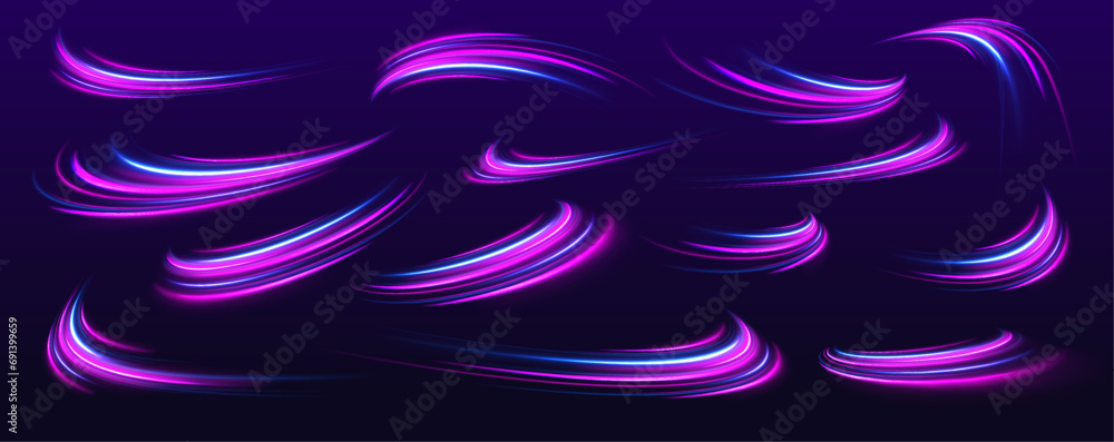 Aufkleber Image of speed motion on the road. Abstract comet of light in galaxy. Creative vector illustration of flying cosmic meteor, planetoid, comet, fireball isolated on transparent background. 