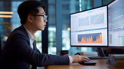 Supply chain analyst, a young professional analyzing supply chain data or working on optimization strategies.