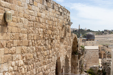 View of the Old city of Jerusalem from Jewish Quarter. Oldest city of the world