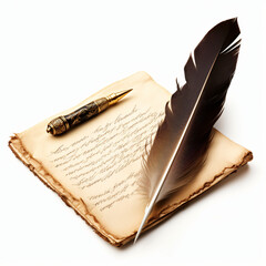 Parchment quill and ink isolated on white background