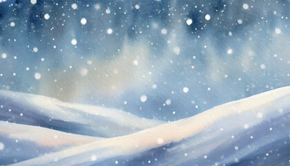 Beautiful background image of light snowfall falling over of snowdrifts - Painting style
