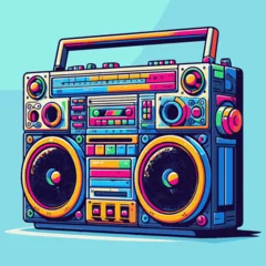 Rolgordijnen Boombox. Colorful stereo recorder for listening radio music on tape cassette Vector illustration in flat style. © Стёпа Ягупов