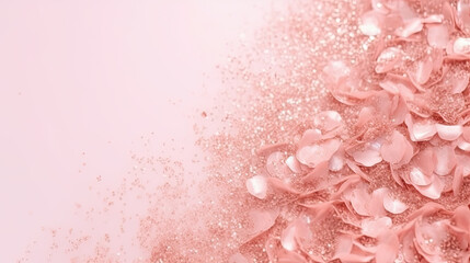pink rose glitter on pink  background. Rose gold glitter onpink white background