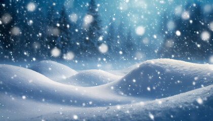 Fototapeta na wymiar Beautiful background image of light snowfall falling over of snowdrifts