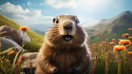 A High-fidelity Portrayal of a Groundhog Natural Beauty and Features Groundhog Day. Generative AI