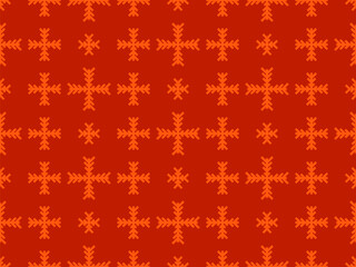 Winter seamless pattern with snowflakes on red background. Christmas background with geometric snowflakes of different shapes. Design for wallpaper, banners and posters. Vector illustration