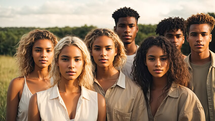 Group of friends with mixed races having fun together.