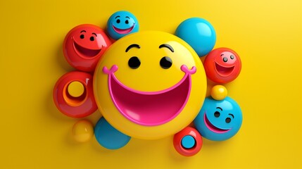 a 3D emoji representing joy with vibrant colors, a smiling expression, and dynamic contours set against a solid background.