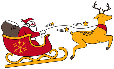 Santa Claus Character With Reindeer Christmas Sleigh