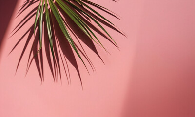 palm leaf with pink  background
