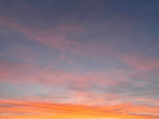 Sunset sky with colorful clouds background concept. Evening sunset. Twilight sky.