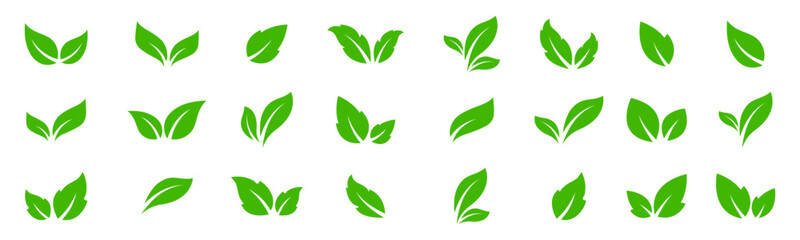 Green leaves collection. Green leaf icons. Leaves vector icons. Green leafs vector illustration. Leave icon set. - obrazy, fototapety, plakaty