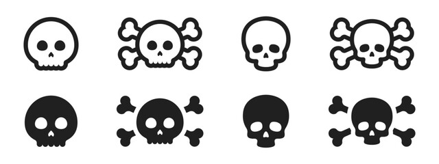 Crossbones and Skull vector icon set. Cartoon crossbones and skull icons. Caartoon skeleton icons. Skull icon