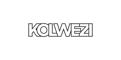 Kolwezi in the Congo emblem. The design features a geometric style, vector illustration with bold typography in a modern font. The graphic slogan lettering.