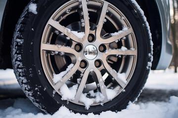 Frozen Tread: A Car Wheel Embraced by Winter