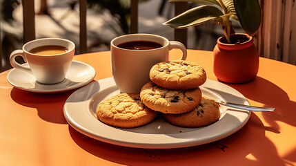Obraz na płótnie Canvas cookies with chocolate chip and black coffee