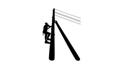 electrician on a pole, black isolated silhouette
