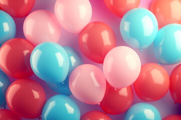 Fototapeta na wymiar Festive Spectrum: Vibrant Orange, Pink, Blue, and Red Balloons Background