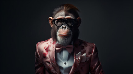 Portrait of a monkey in a fashionable suit