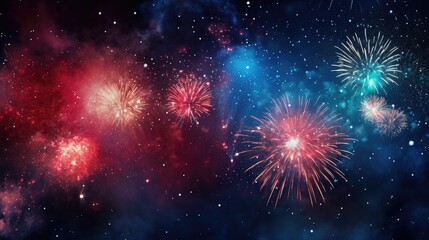 Fototapeta premium Celebration with fireworks on the dark sky. Generative AI