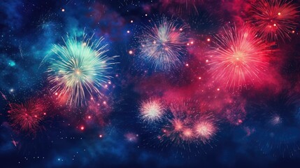 Fototapeta premium Celebration with fireworks on the dark sky. Generative AI