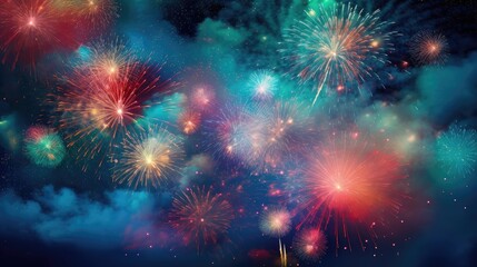 Fototapeta premium Celebration with fireworks on the dark sky. Generative AI