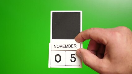 Calendar with the date November 5 on a green background. Illustration for an event of a certain date.