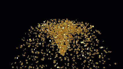 Explosion of gold coins, coins are gushing, a fountain of coins, a geyser, with transparency, without reference to the country