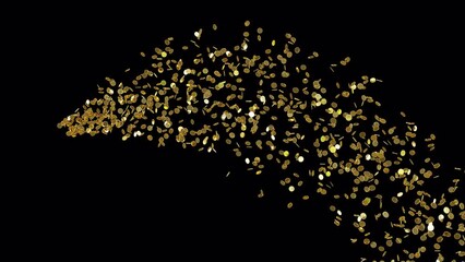 Explosion of gold coins, coins pour in left and right, fly out of the pipe, with transparency, without reference to the country