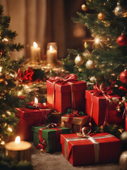 Fototapeta na wymiar Christmas Tree With Presents And Christmas Decorations. Generative AI
