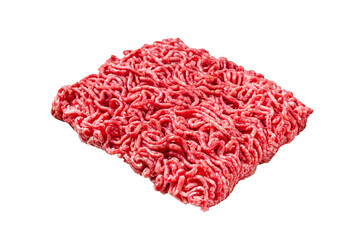 Uncooked Mince from marbled beef Meat, raw ground meat.  Transparent background. Isolated.